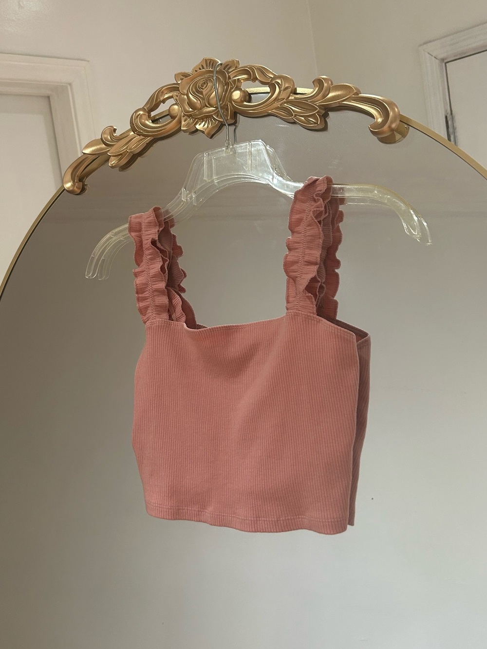 Aritzia Sunday Best Firecracker Tank Ruffled Strap Crop Top, Size S